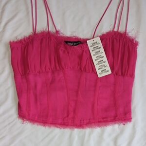 NWT Womens Urban Outfitters Y2K Distressed Tulle Corset Top w/ Side Zipper